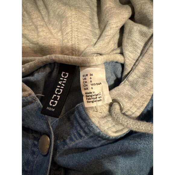 H&M Divided Denim Hooded Button-Up Shirt Jacket S Light Blue & Gray - Picture 3 of 7